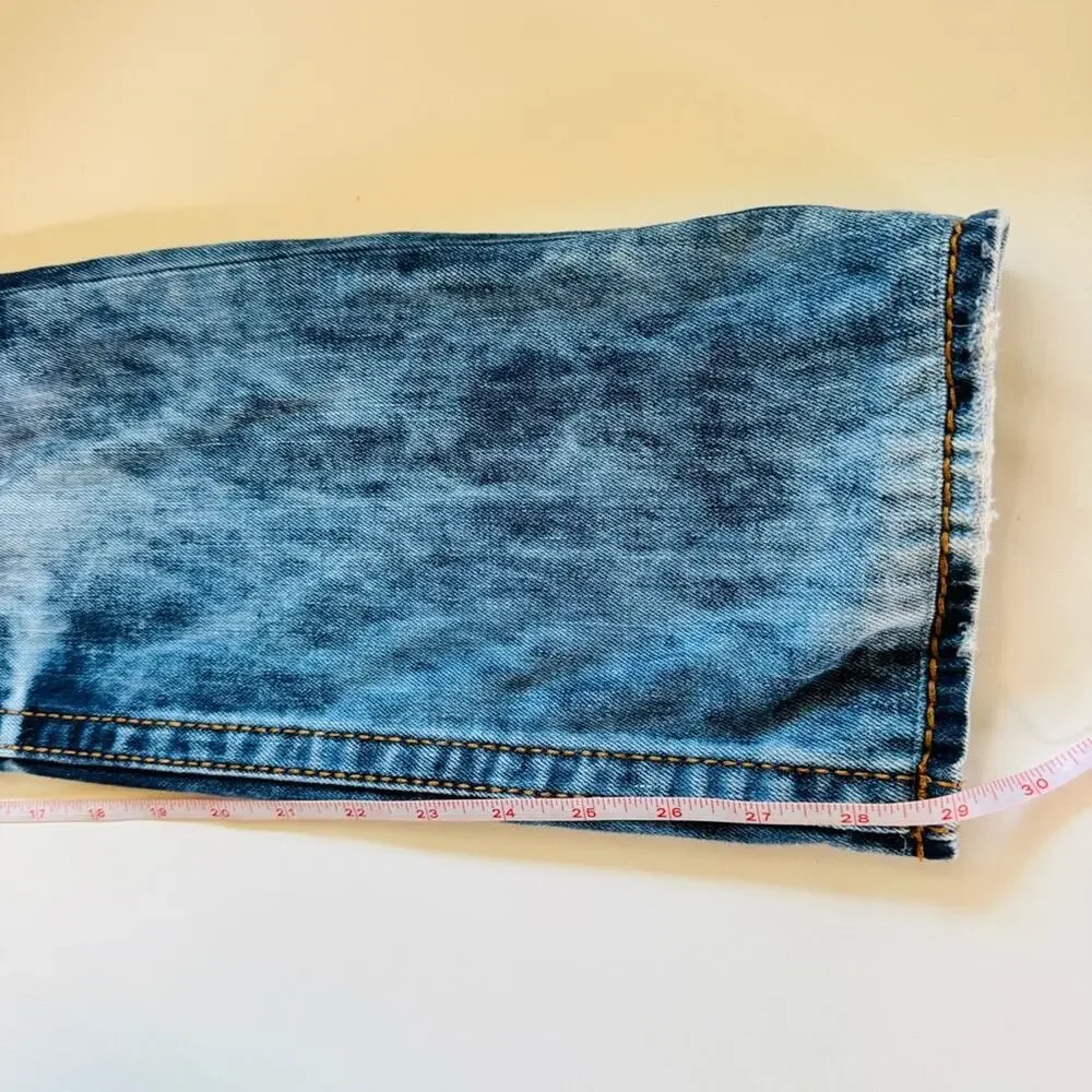 TRUE RELIGION MENS Blue White Acid Wash Relaxed Straight Leg Flap Denim Jeans 29
